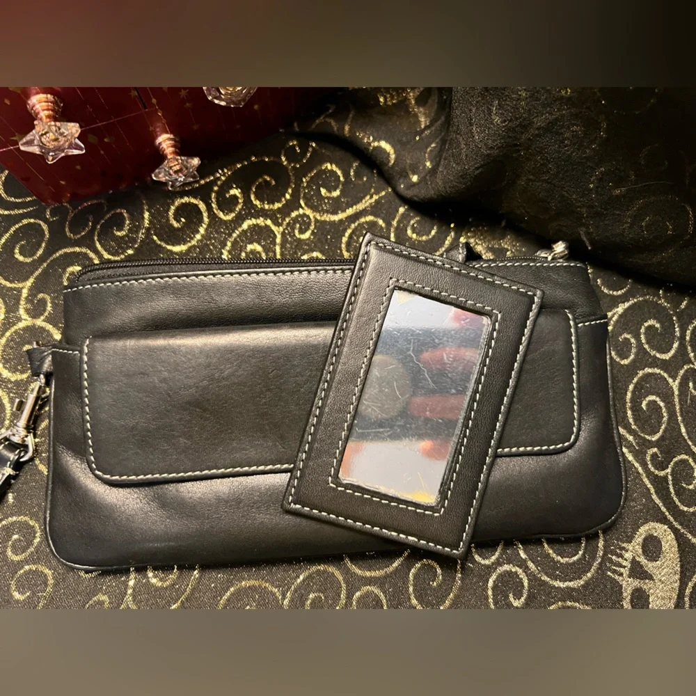 Tignanello Black Leather Clutch Wristlet